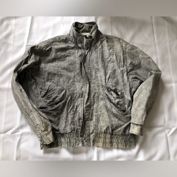 Vtg 80s Acid Wash Grey Denim Bomber Jacket - Picture 9 of 16